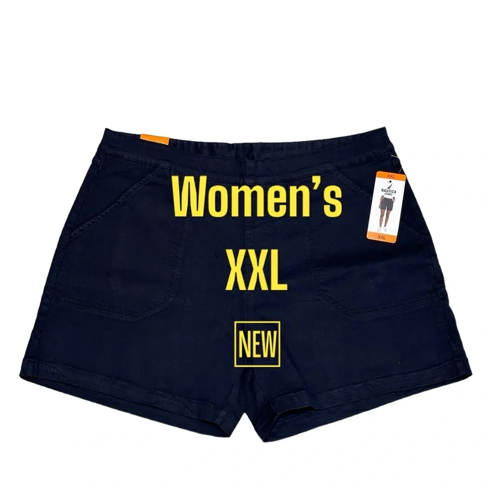 Women's Nautica 2XL Pull On Shorts Navy Blue Elastic Waistband Twill Spandex NWT